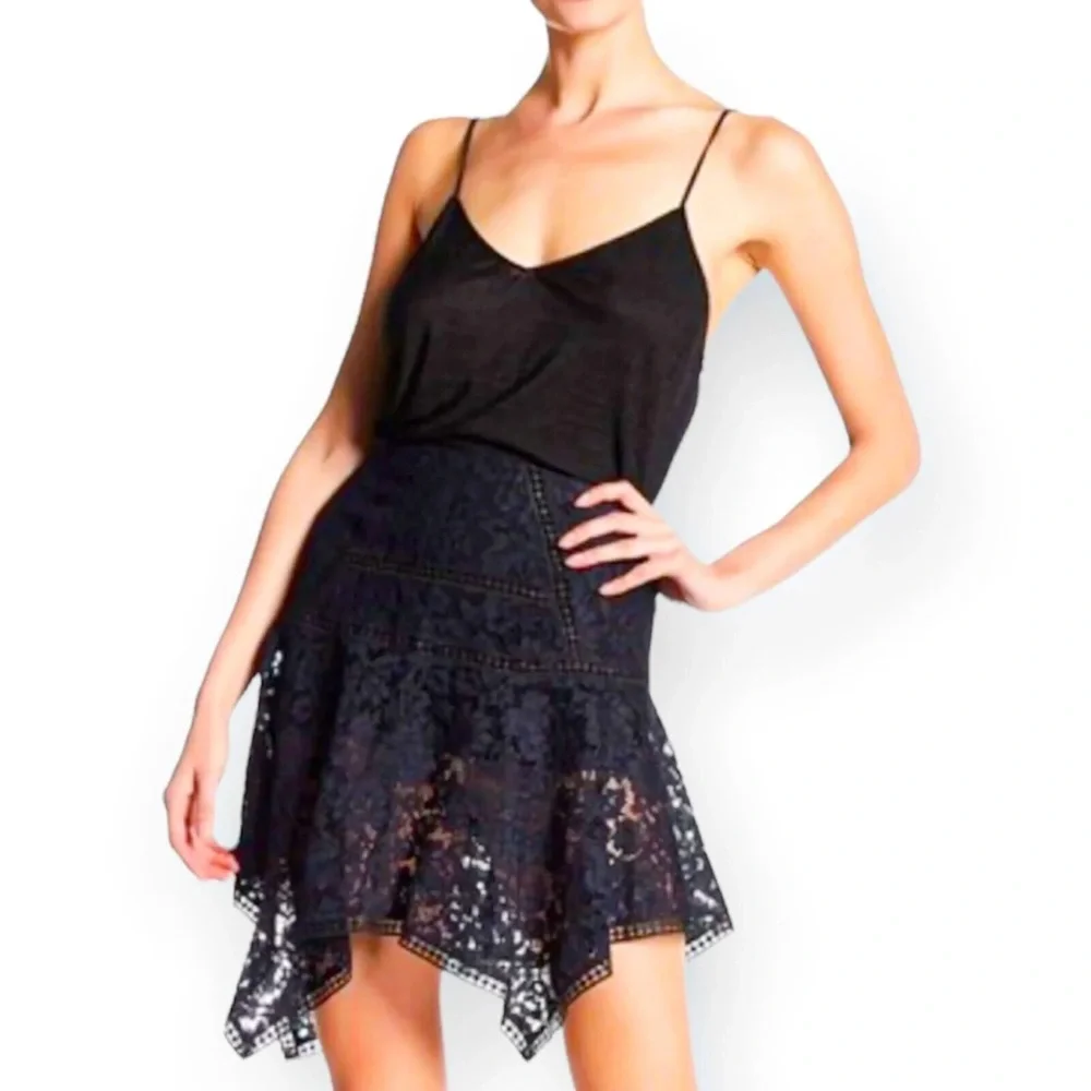 Veronica Beard Navy Aura Paneled Floral Lace Handkerchief Skirt Women's 6